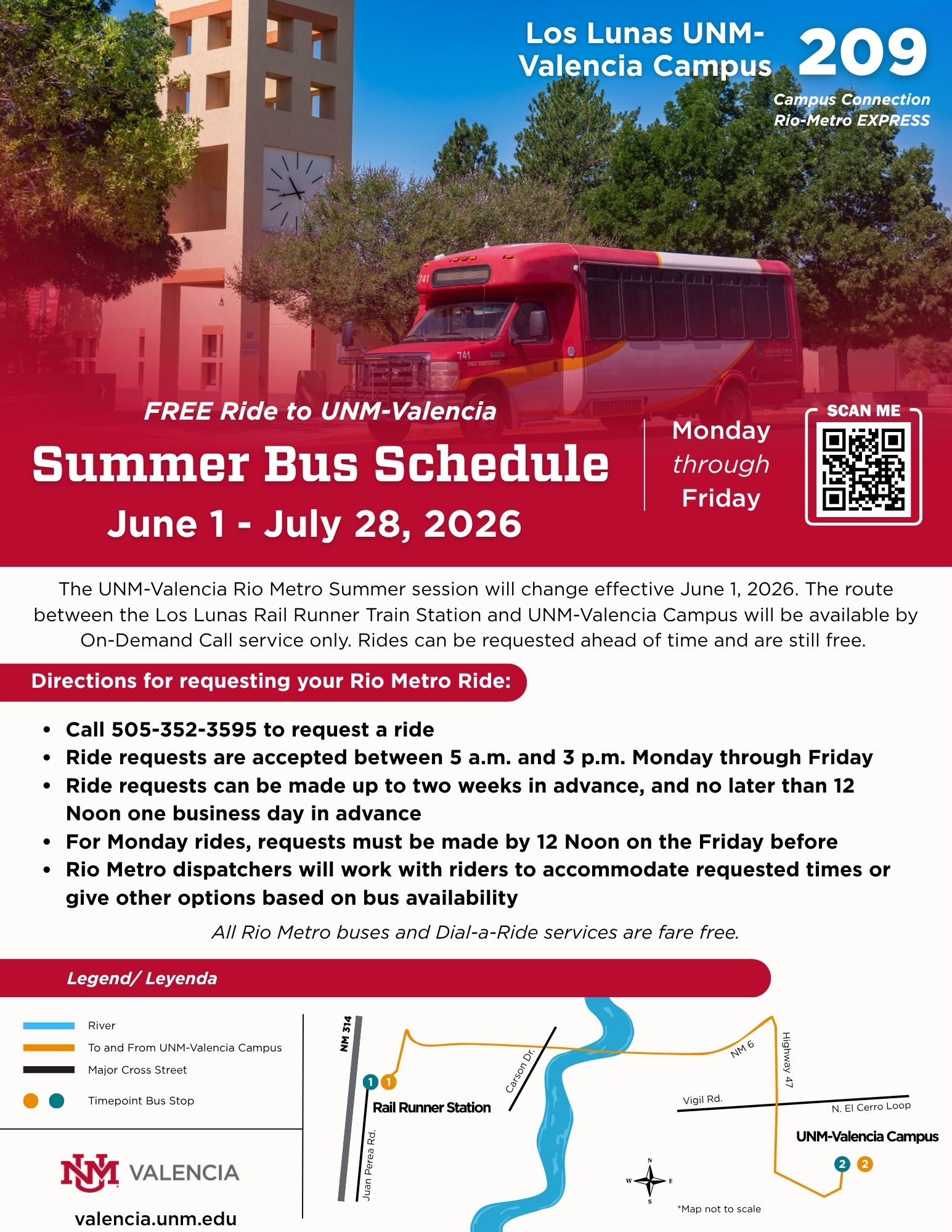 Rio Metro UNM-V Summer 2026 Route