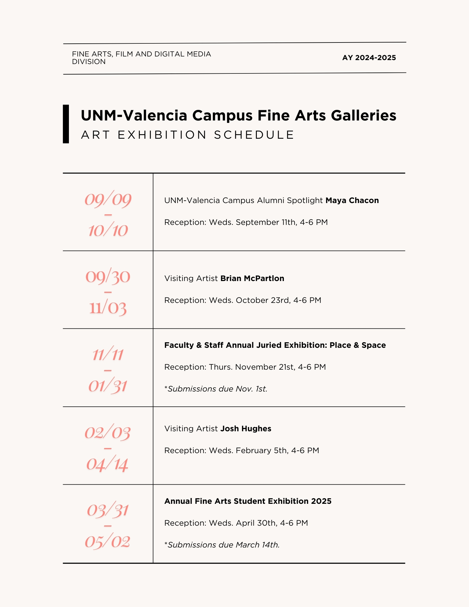 Updated schedule