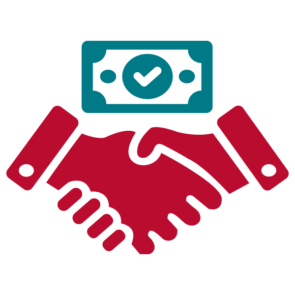 a handshake icon with a money icon depicted above