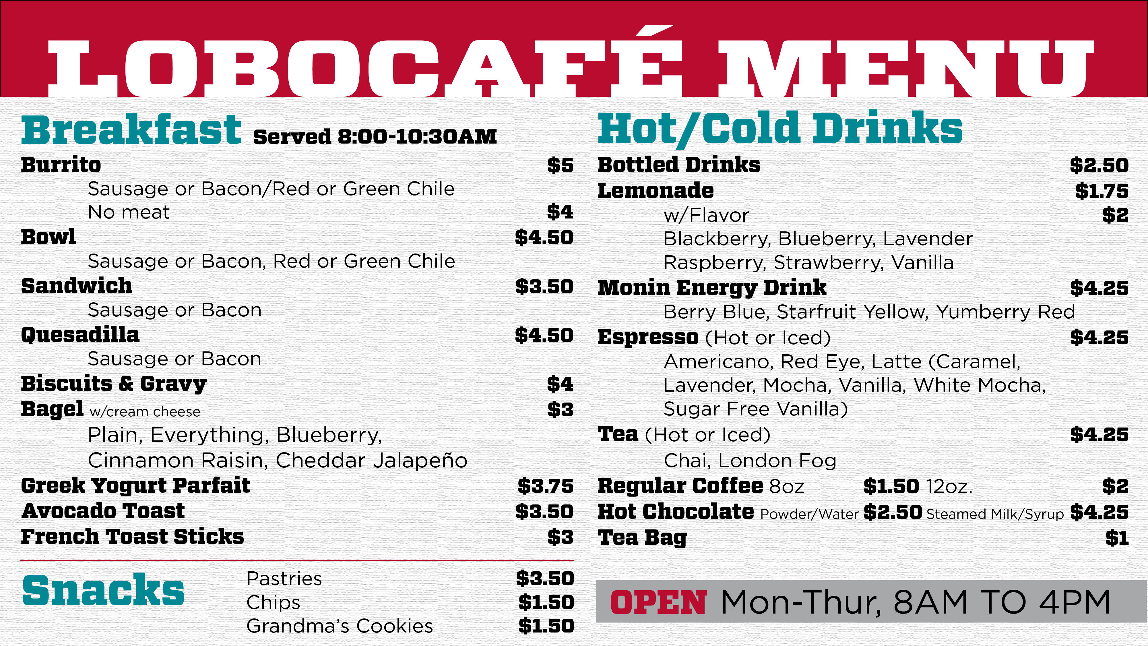 Breakfast Menu
