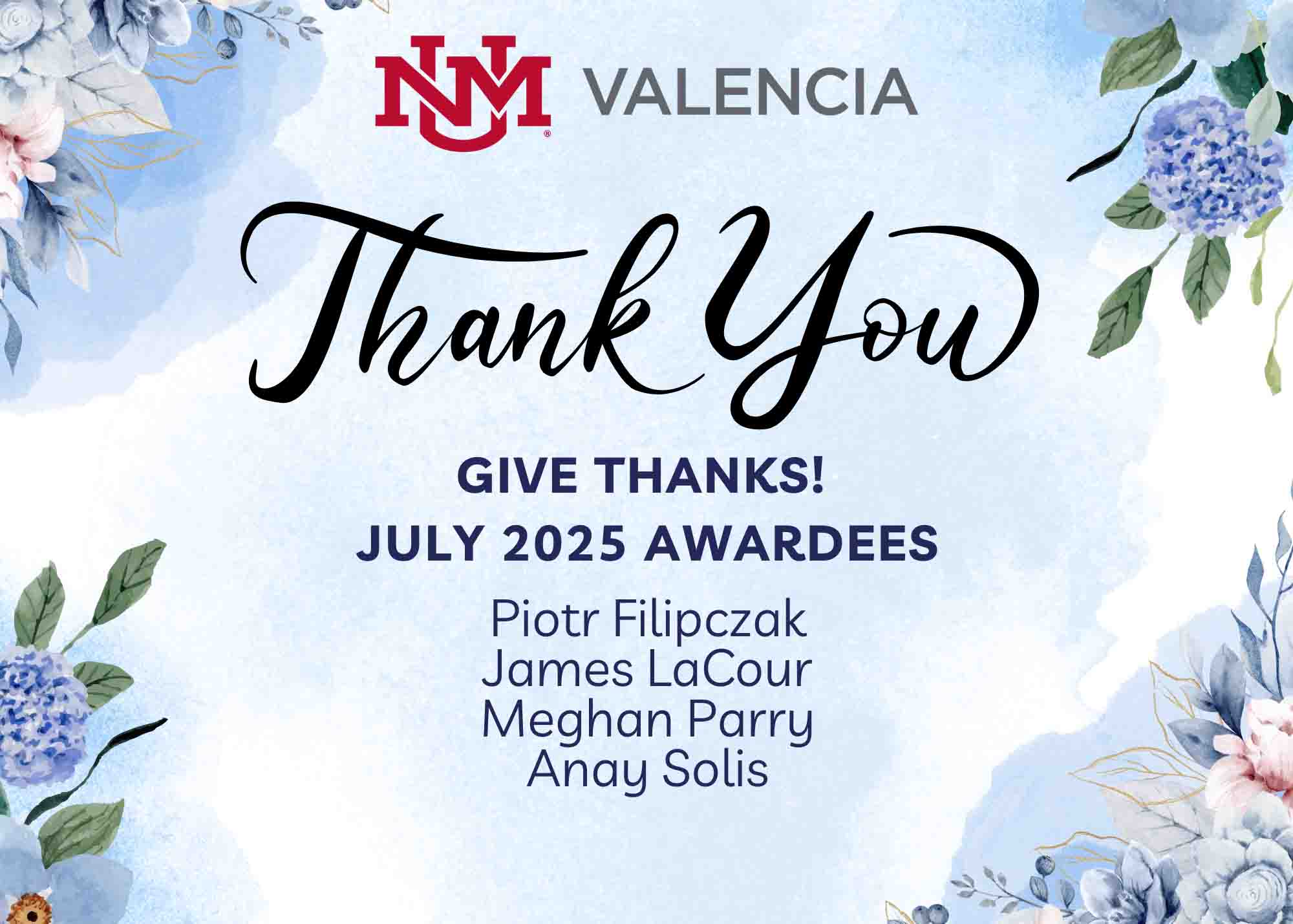 Give thanks July 2025 recipients